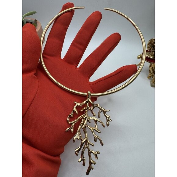 Necklace Choker Coral Leaf  Zara - Choker Collar Statement Gold Open Reef Ocean - Picture 5 of 6